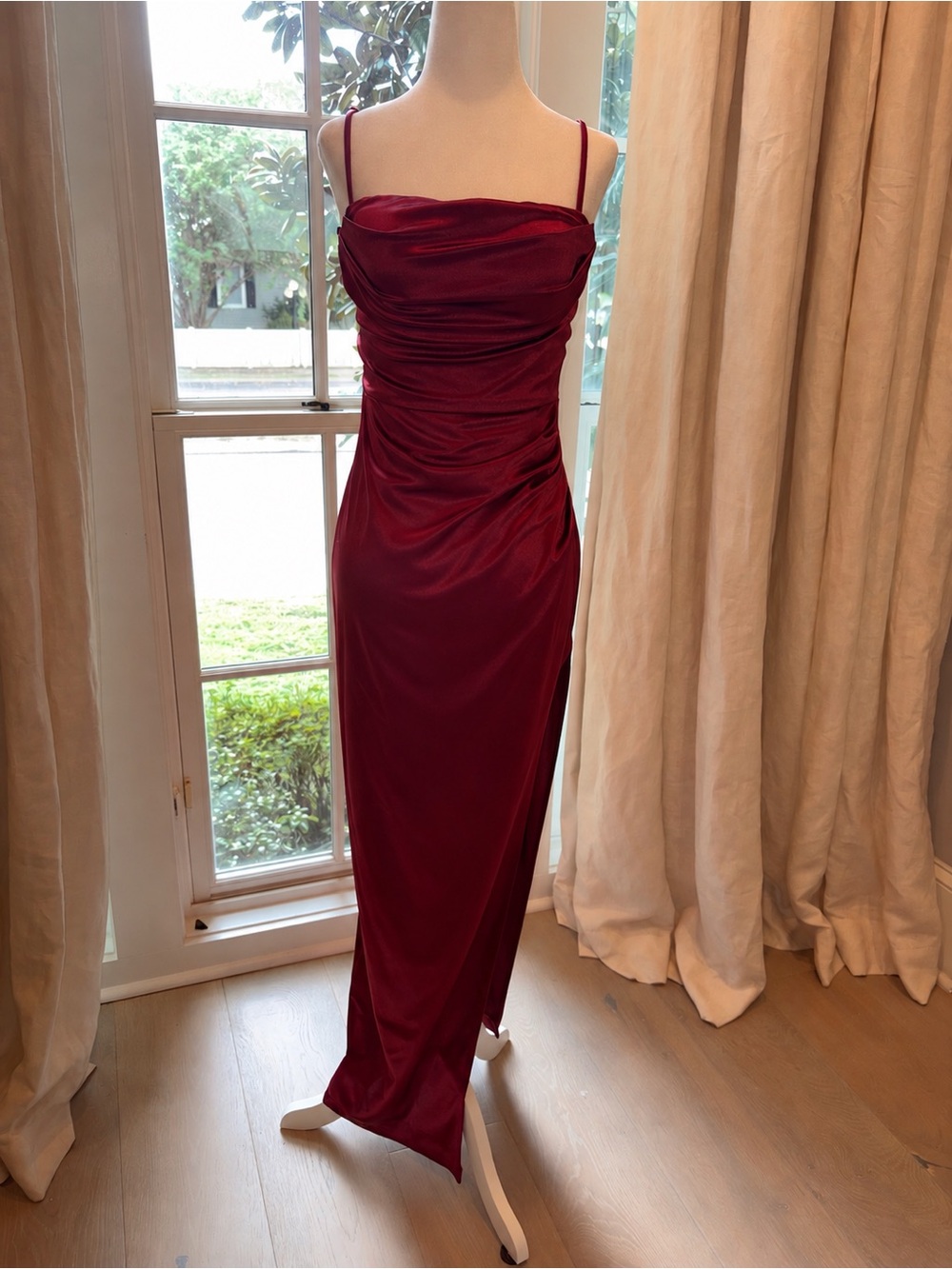 Windsor Burgundy Strapless Satin Gown Small
